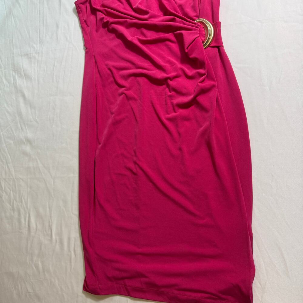 DONNA KARAN Barbie‑Pink Faux Wrap Dress With Matte Gold Buckle No Size Maybe XS - Picture 5 of 16